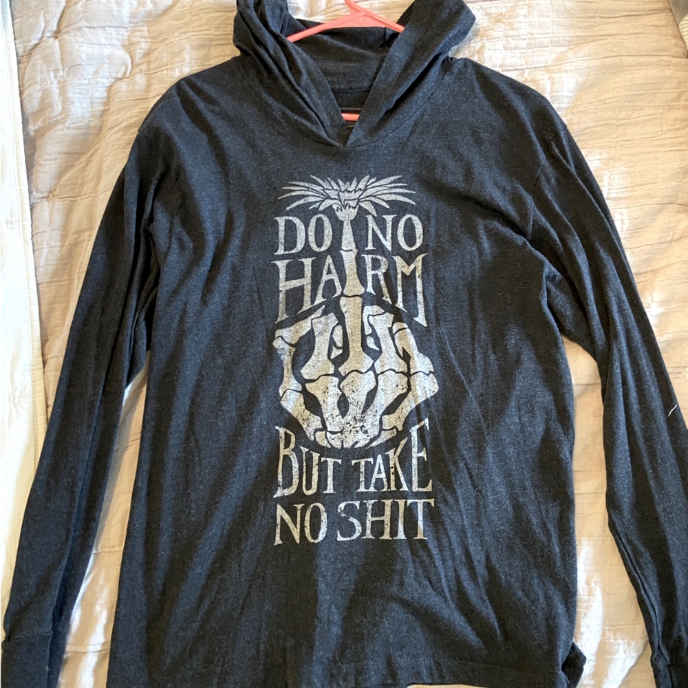 “Do no harm but take no sh*t” long sleeve hooded shirt, Human Unlimited size M